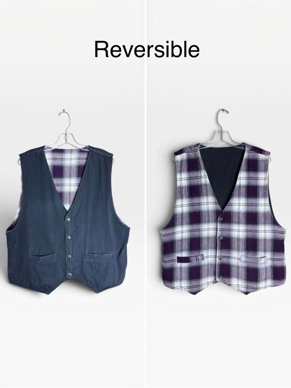 Vintage OPUS In Private XL Reversible Plaid Vest Purple Black Cotton